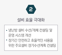 2. 설비 효율 극대화 - 냉난방 설비 수선/개체 컨설팅 및 운영 시스템 개선, 장기간 안전하고 효율적인 사용을 위한 주요설비 장기수선계획 컨설팅